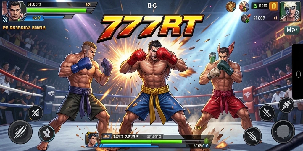 Tampilan gameplay seru dari pertarungan di 777RT, aksi mendebarkan dan strategis.