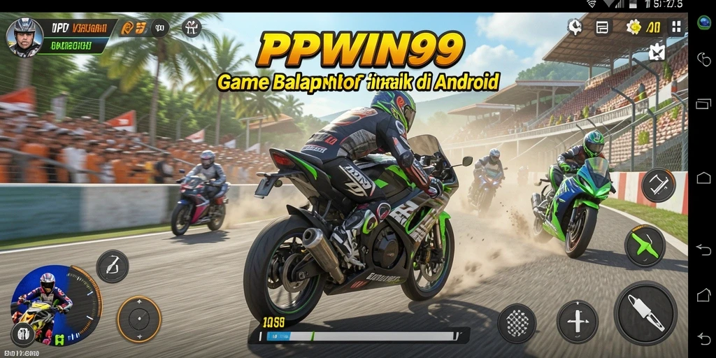 Tampilan gameplay seru PPWIN99 saat balapan motor di lintasan.