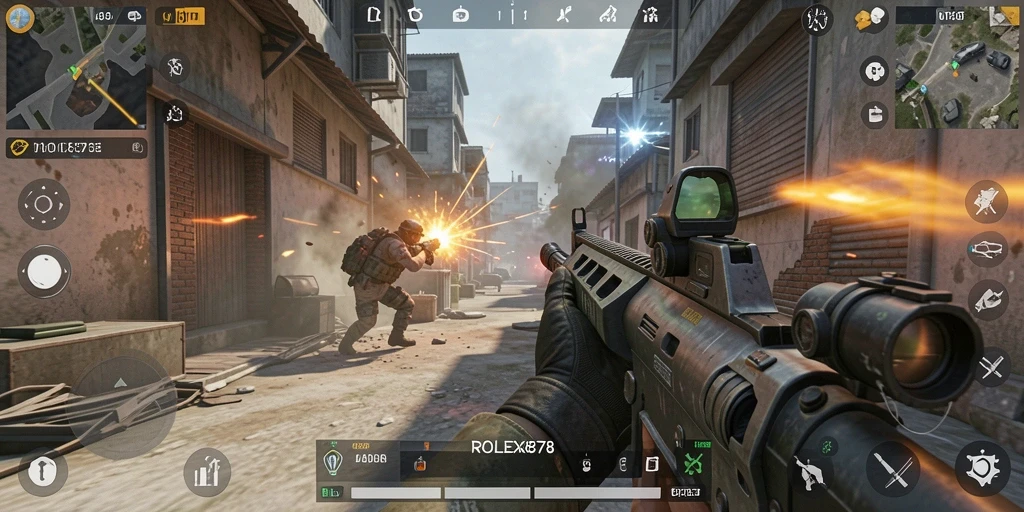 Tampilan gameplay intens dalam <strong>ROLEX878</strong> saat pertempuran berlangsung.