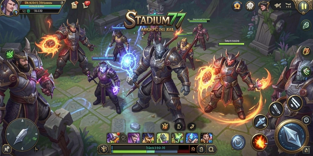 Gambar gameplay STADIUM77 menampilkan aksi seru dalam pertempuran MMORPG.
