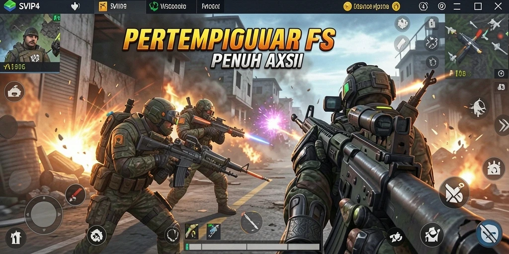 Screenshot gameplay SVIP4 yang menampilkan aksi tembak-menembak yang mendebarkan.