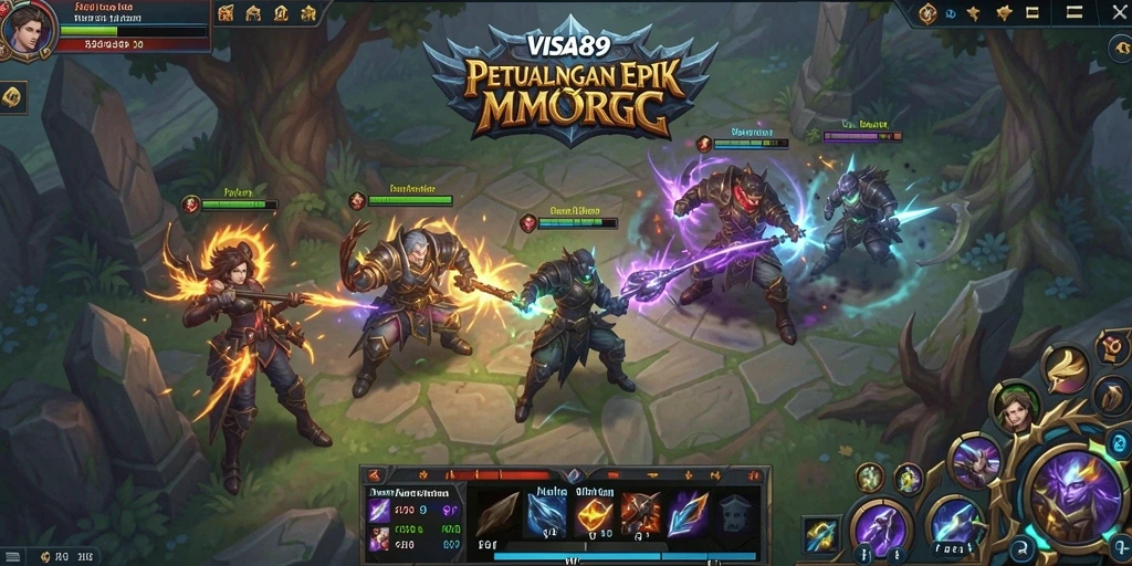 Screenshot utama VISA89 menampilkan aksi pertempuran yang epik dalam MMORPG.
